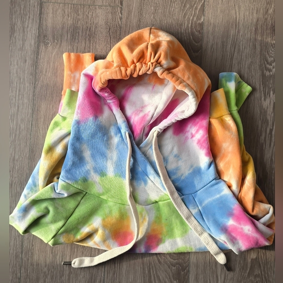 NSF Skittles Tie Dye Lisse Hoodie Women M Made In USA with Drawstrings - Picture 4 of 10